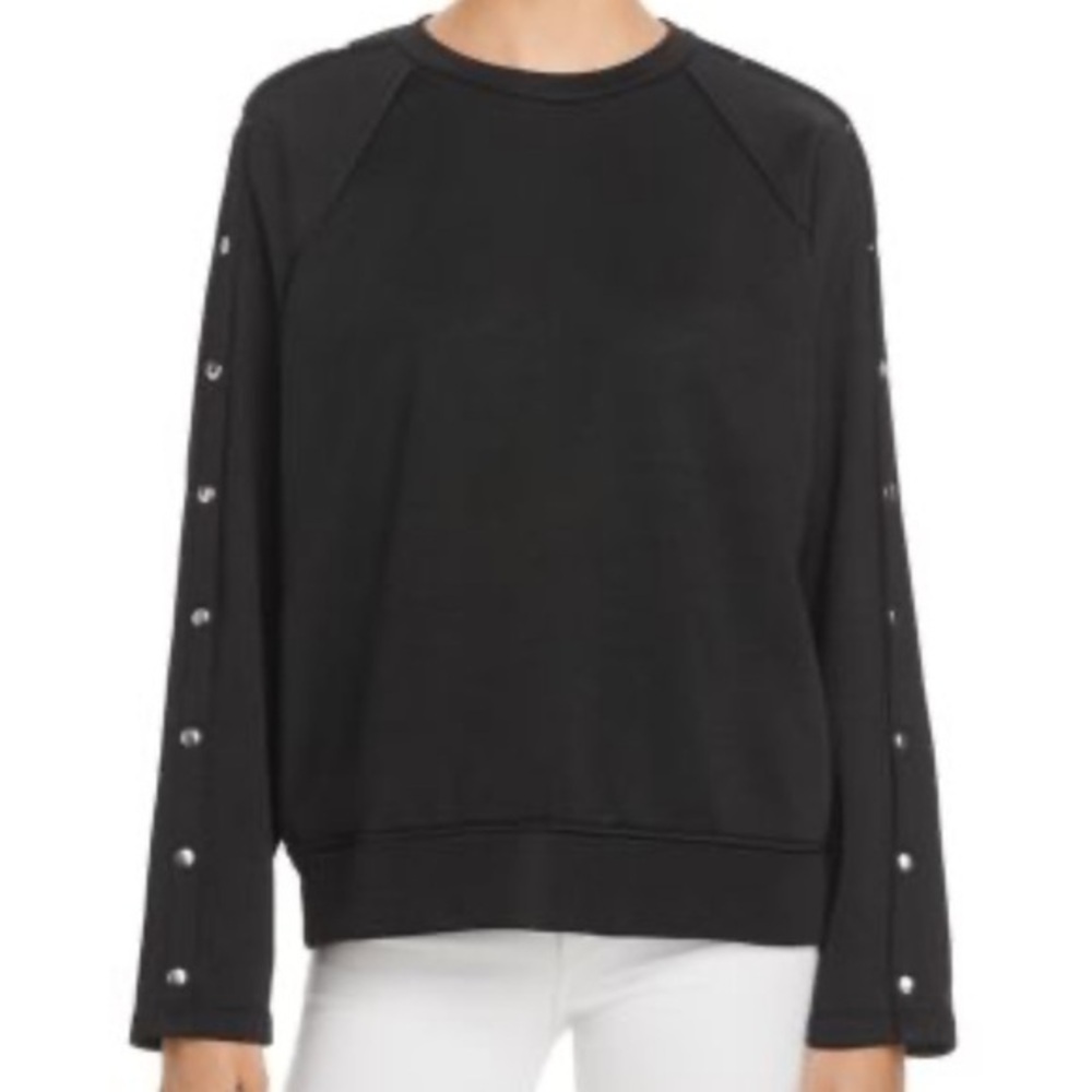T by Alexander Wang Black Snap-Sleeve French Terry Sweatshirt
